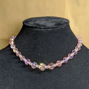 Vintage LAGUNA Pink AB Faceted Bead Choker, Adjustable
